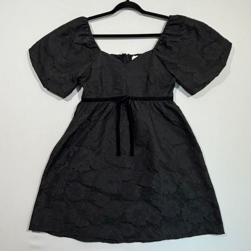 entro | Dresses | Entro Womens Black Floral Jacquard Mini Dress Puff Sleeve Coquette Babydoll